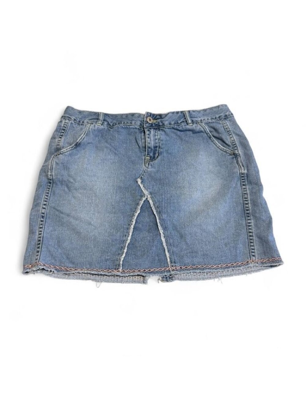 Vintage Y2K Route 66 Embroidered Denim Mini Skirt Women's 14 Festival Western